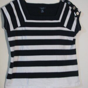 * Chaps Striped Blouse XL Blue White Stripes Button Trim Detail
